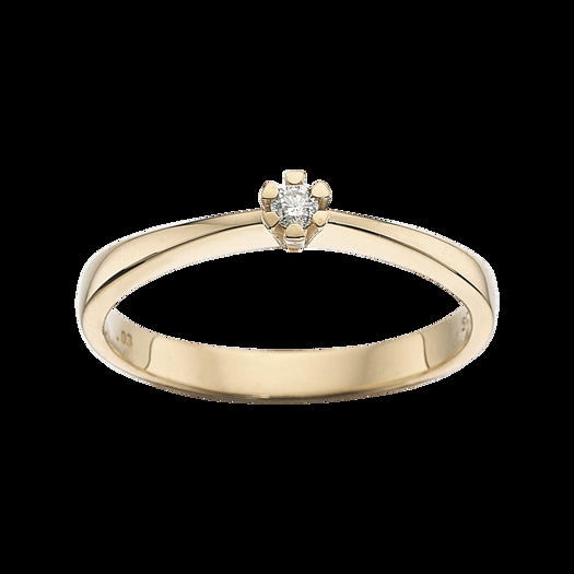Vida ring i 14 kt guld med diamant 0,03–0,40 ct fra Scrouples – klassisk blank guldring med diamant i 6-grabber.
